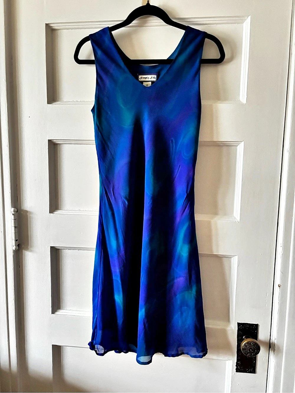 Simply Silk 90s Vintage Abstract Silk Maxi Dress in Blue & Purple Size Small